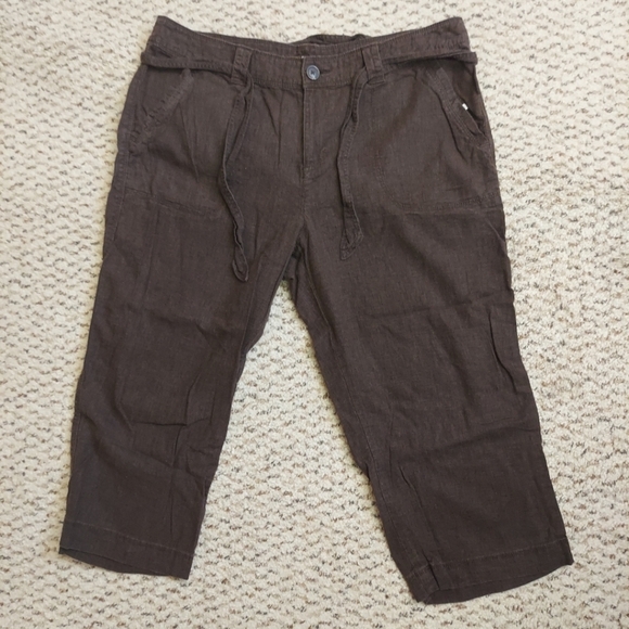 St. John's Bay Pants - St Johns Bay Capris Linen Blend Capris Womens 14 Brown Drawstring Shorts